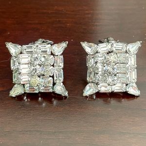 Vintage Clip-on Earrings Rhinestone Signed Kramer of NY stamped w/ patent number